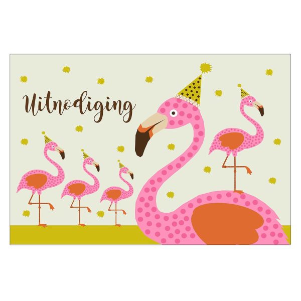 Uitnodigingskaartjes 5 stuks met enveloppe - Flamingo